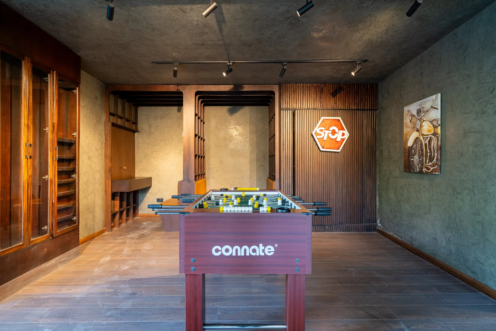 Table football and seating in the Wilma games room